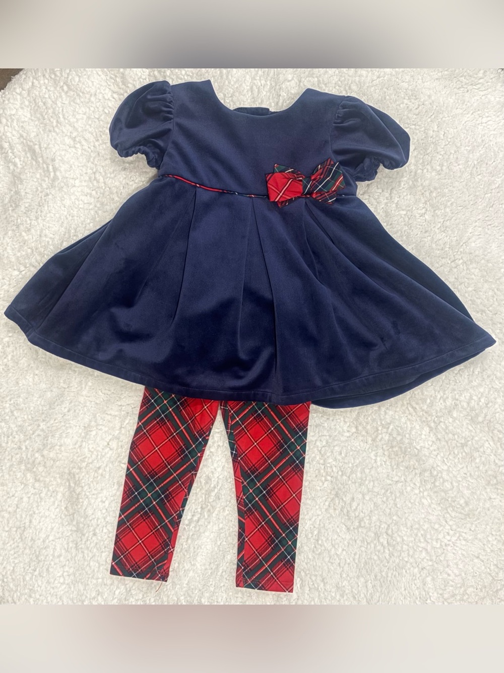Max Studio Kids Christmas Velvet Dress Plaid Leggings Set 12M